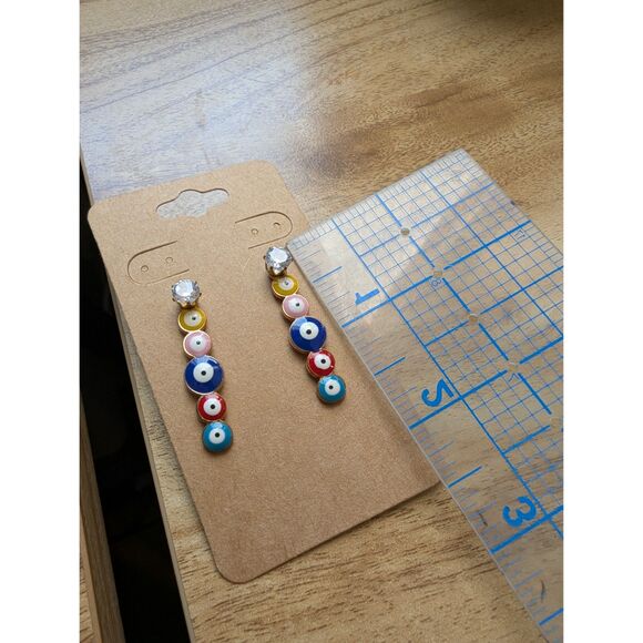 Fashion Jewelry Earrings Evil Eye Magic Dangle Stud Back Multi-Color (010) - Picture 5 of 5
